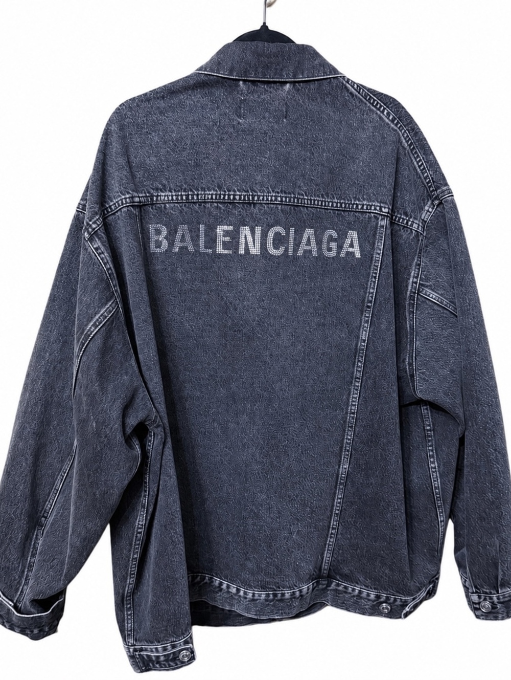 Balenciaga Oversized Washed Black Denim Jacket with Logo Print